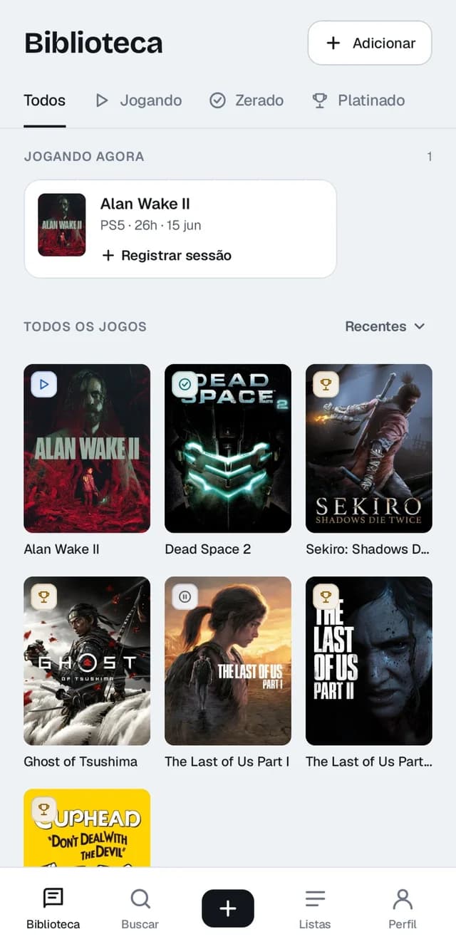 Biblioteca no app do Playthrough